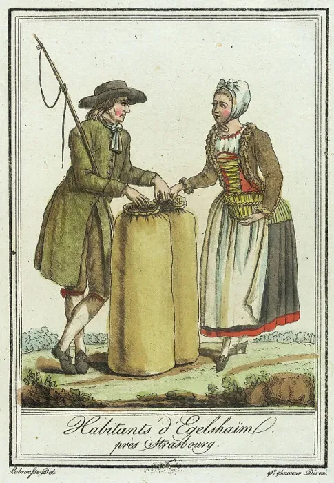 Framed Print : Costumes de Différent Pays, Habitants d'Egelshaïm près Strasbourg, c1797. Creators: Jacques Grasset de Saint-Sauveur, LF Labrousse Framed Print : Costumes de Différent Pays, Habitants d'Egelshaïm près Strasbourg, c1797. Creators: Jacques Grasset de Saint-Sauveur, LF Labrousse