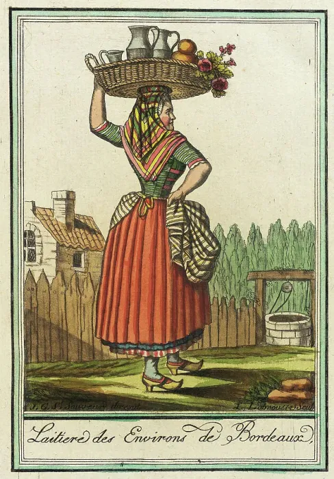 Framed Print : Costumes de Différent Pays, Laitiere des Environs de Bordeaux, c1797. Creators: Jacques Grasset de Saint-Sauveur, LF Labrousse Framed Print : Costumes de Différent Pays, Laitiere des Environs de Bordeaux, c1797. Creators: Jacques Grasset de Saint-Sauveur, LF Labrousse