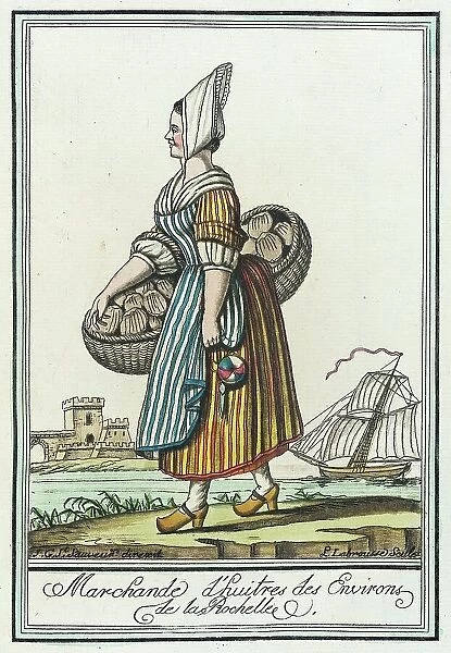 Costumes de Différent Pays, Marchande d'huitres des Environs de la Rochelle, c1797. Creator: Jacques Grasset de Saint-Sauveur