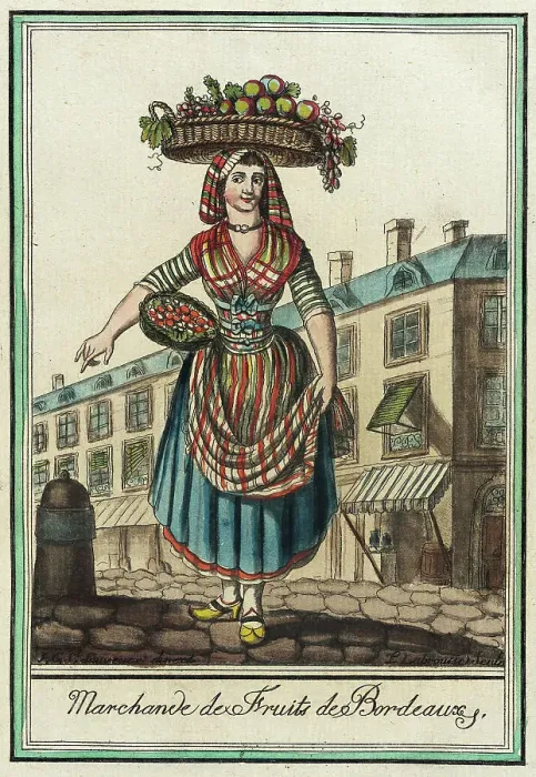 Framed Print : Costumes de Différent Pays, Marchande de Fruits de Bordeaux, c1797. Creators: Jacques Grasset de Saint-Sauveur, LF Labrousse Framed Print : Costumes de Différent Pays, Marchande de Fruits de Bordeaux, c1797. Creators: Jacques Grasset de Saint-Sauveur, LF Labrousse