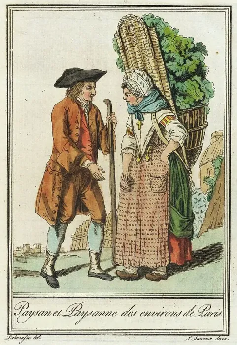 Framed Print : Costumes de Différent Pays, Paysan et Paysanne des environs de Paris. c1797. Creator: Jacques Grasset de Saint-Sauveur Framed Print : Costumes de Différent Pays, Paysan et Paysanne des environs de Paris. c1797. Creator: Jacques Grasset de Saint-Sauveur
