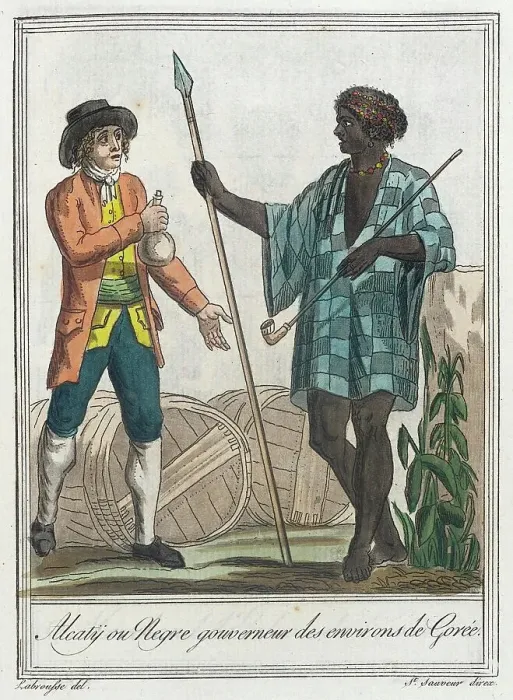 Framed Print : Costumes de Différents Pays, Alcatÿ ou Negre Gouverneur des Environs de Gorée, c1797. Creator: Jacques Grasset de Saint-Sauveur Framed Print : Costumes de Différents Pays, Alcatÿ ou Negre Gouverneur des Environs de Gorée, c1797. Creator: Jacques Grasset de Saint-Sauveur