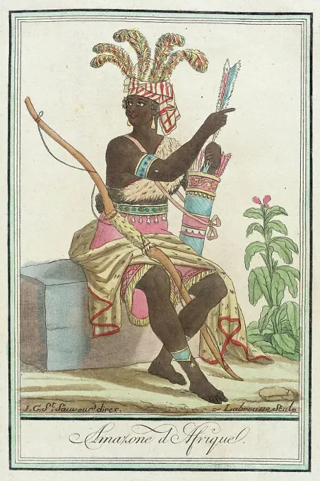 Framed Print : Costumes de Différents Pays, Amazone d'Afrique, c1797. Creators: Jacques Grasset de Saint-Sauveur, LF Labrousse Framed Print : Costumes de Différents Pays, Amazone d'Afrique, c1797. Creators: Jacques Grasset de Saint-Sauveur, LF Labrousse