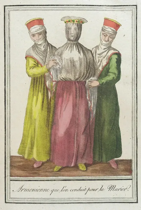 Framed Print : Costumes de Différents Pays, Armenienne que lón Conduit pour la Marier, c1797. Creators: Jacques Grasset de Saint-Sauveur, LF Labrousse Framed Print : Costumes de Différents Pays, Armenienne que lón Conduit pour la Marier, c1797. Creators: Jacques Grasset de Saint-Sauveur, LF Labrousse