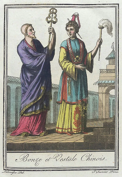 Costumes de Différents Pays, Bonze et Vestale Chinois, c1797. Creators: Jacques Grasset de Saint-Sauveur, LF Labrousse