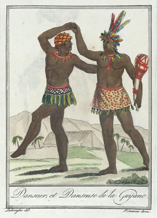 Framed Print : Costumes de Différents Pays, Danseur, et Danseuse de la Guÿane, c1797. Creators: Jacques Grasset de Saint-Sauveur, LF Labrousse Framed Print : Costumes de Différents Pays, Danseur, et Danseuse de la Guÿane, c1797. Creators: Jacques Grasset de Saint-Sauveur, LF Labrousse