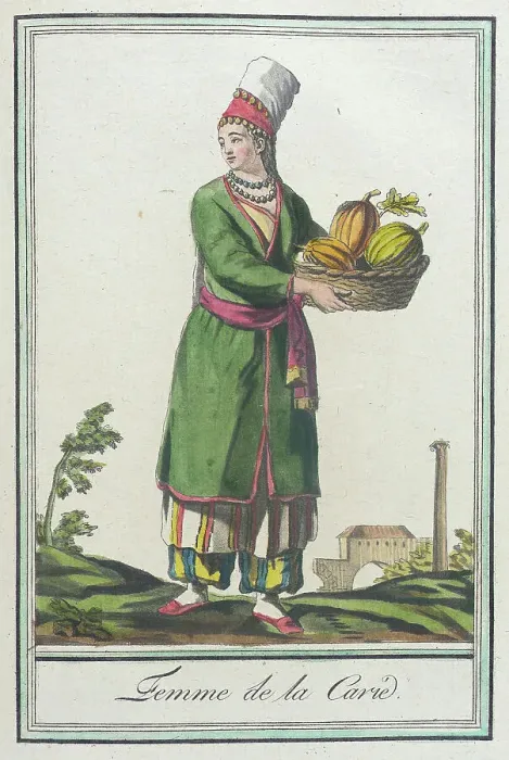 Framed Print : Costumes de Différents Pays, Femme de la Carie, c1797. Creators: Jacques Grasset de Saint-Sauveur, LF Labrousse Framed Print : Costumes de Différents Pays, Femme de la Carie, c1797. Creators: Jacques Grasset de Saint-Sauveur, LF Labrousse