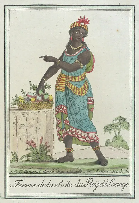 Framed Print : Costumes de Différents Pays, Femme de la Suite du Roÿ de Loango, c1797. Creators: Jacques Grasset de Saint-Sauveur, LF Labrousse Framed Print : Costumes de Différents Pays, Femme de la Suite du Roÿ de Loango, c1797. Creators: Jacques Grasset de Saint-Sauveur, LF Labrousse