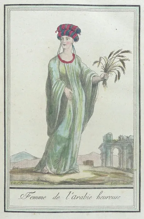 Framed Print : Costumes de Différents Pays, Femme de l'Arabie Heureuse, c1797. Creators: Jacques Grasset de Saint-Sauveur, LF Labrousse Framed Print : Costumes de Différents Pays, Femme de l'Arabie Heureuse, c1797. Creators: Jacques Grasset de Saint-Sauveur, LF Labrousse