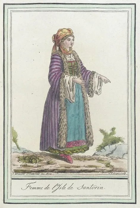 Framed Print : Costumes de Différents Pays, Femme de l'Isle de Santorin, c1797. Creator: Jacques Grasset de Saint-Sauveur Framed Print : Costumes de Différents Pays, Femme de l'Isle de Santorin, c1797. Creator: Jacques Grasset de Saint-Sauveur