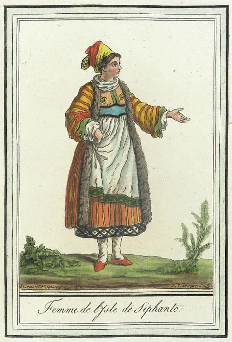 Framed Print : Costumes de Différents Pays, Femme de l'Isle de Siphanto, c1797. Creator: Jacques Grasset de Saint-Sauveur Framed Print : Costumes de Différents Pays, Femme de l'Isle de Siphanto, c1797. Creator: Jacques Grasset de Saint-Sauveur