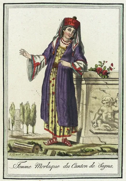 Framed Print : Costumes de Différents Pays, Femme Morlaque du Canton de Segna, c1797. Creator: Jacques Grasset de Saint-Sauveur Framed Print : Costumes de Différents Pays, Femme Morlaque du Canton de Segna, c1797. Creator: Jacques Grasset de Saint-Sauveur