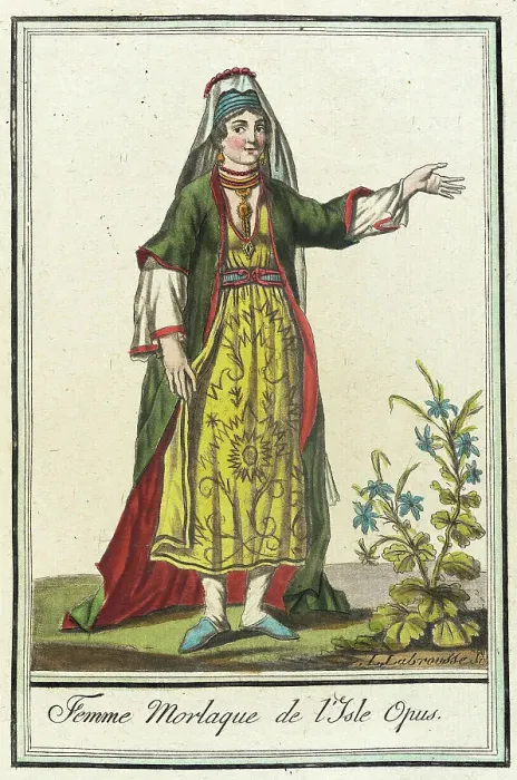 Framed Print : Costumes de Différents Pays, Femme Morlaque de l'Isle Opus, c1797. Creators: Jacques Grasset de Saint-Sauveur, LF Labrousse Framed Print : Costumes de Différents Pays, Femme Morlaque de l'Isle Opus, c1797. Creators: Jacques Grasset de Saint-Sauveur, LF Labrousse
