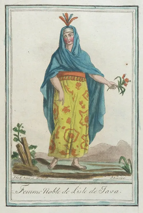 Framed Print : Costumes de Différents Pays, Femme Noble de l'Isle de Java, c1797. Creators: Jacques Grasset de Saint-Sauveur, LF Labrousse Framed Print : Costumes de Différents Pays, Femme Noble de l'Isle de Java, c1797. Creators: Jacques Grasset de Saint-Sauveur, LF Labrousse