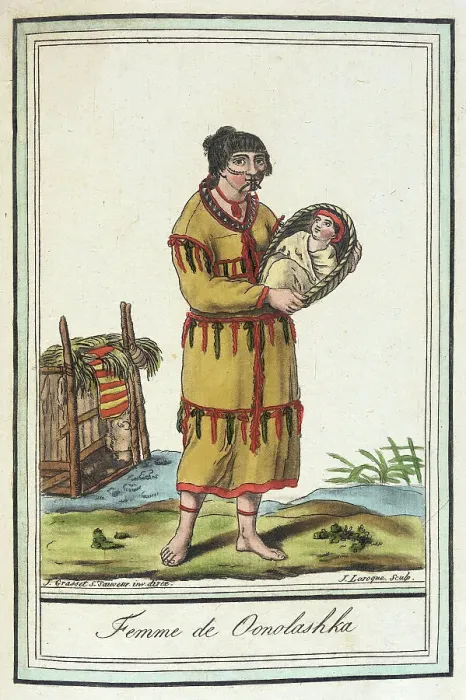 Framed Print : Costumes de Différents Pays, Femme de Oonolashka, c1797. Creators: Jacques Grasset de Saint-Sauveur, LF Labrousse Framed Print : Costumes de Différents Pays, Femme de Oonolashka, c1797. Creators: Jacques Grasset de Saint-Sauveur, LF Labrousse