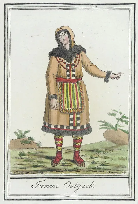 Framed Print : Costumes de Différents Pays, Femme Ostyack, c1797. Creators: Jacques Grasset de Saint-Sauveur, LF Labrousse Framed Print : Costumes de Différents Pays, Femme Ostyack, c1797. Creators: Jacques Grasset de Saint-Sauveur, LF Labrousse