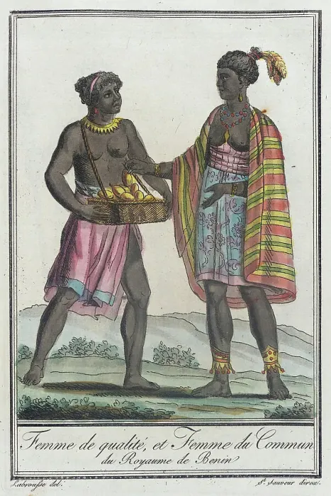 Framed Print : Costumes de Différents Pays, Femme de Qualité, et Femme du Commun du Royaume de Benin, c1797. Creators: Jacques Grasset de Saint-Sauveur, LF Labrousse Framed Print : Costumes de Différents Pays, Femme de Qualité, et Femme du Commun du Royaume de Benin, c1797. Creators: Jacques Grasset de Saint-Sauveur, LF Labrousse