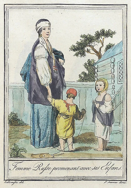 Costumes de Différents Pays, Femme Russe Promenant avec ses Enfans, c1797. Creators: Jacques Grasset de Saint-Sauveur, LF Labrousse