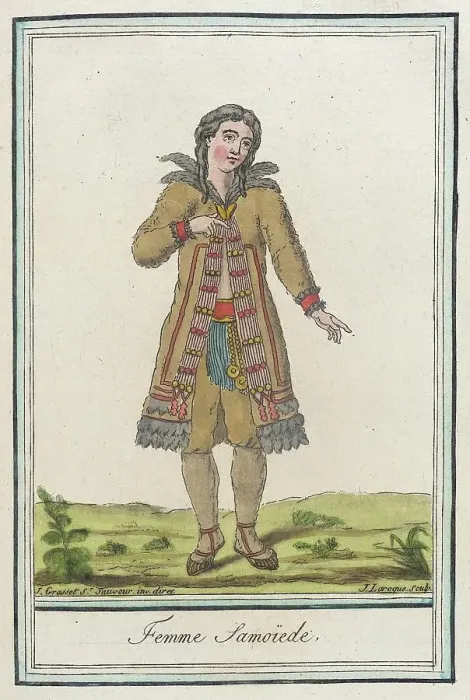 Framed Print : Costumes de Différents Pays, Femme Samoïede, c1797. Creator: Jacques Grasset de Saint-Sauveur Framed Print : Costumes de Différents Pays, Femme Samoïede, c1797. Creator: Jacques Grasset de Saint-Sauveur