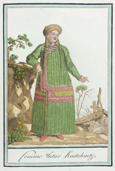 Framed Print : Costumes de Différents Pays, Femme Tatar Kastchintz, c1797. Creators: Jacques Grasset de Saint-Sauveur, LF Labrousse Framed Print : Costumes de Différents Pays, Femme Tatar Kastchintz, c1797. Creators: Jacques Grasset de Saint-Sauveur, LF Labrousse