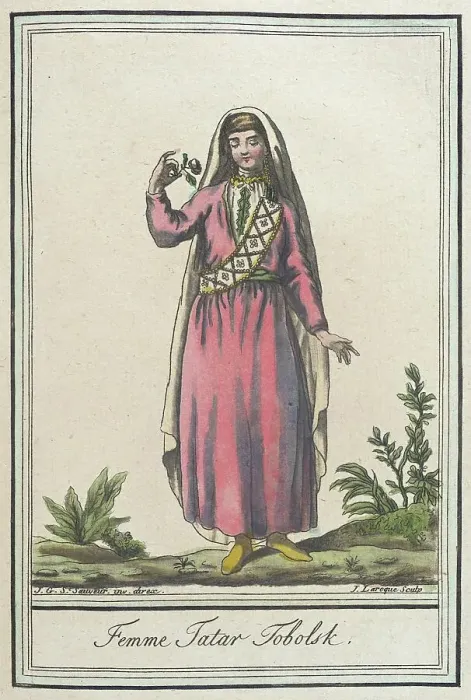 Framed Print : Costumes de Différents Pays, Femme Tatar Tobolsk, c1797. Creator: Jacques Grasset de Saint-Sauveur Framed Print : Costumes de Différents Pays, Femme Tatar Tobolsk, c1797. Creator: Jacques Grasset de Saint-Sauveur