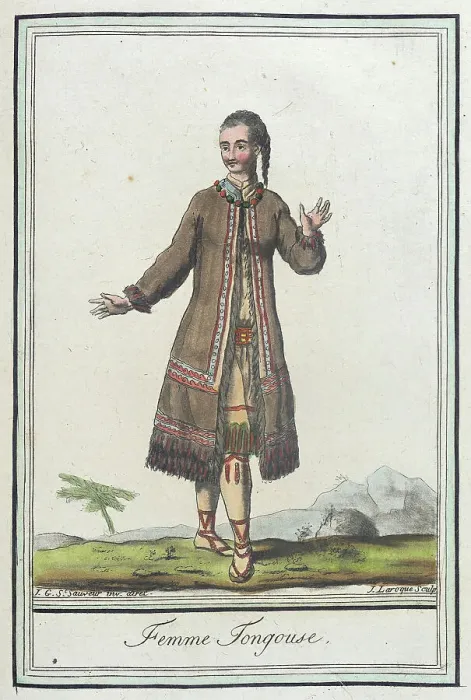 Framed Print : Costumes de Différents Pays, Femme Tongouse, c1797. Creators: Jacques Grasset de Saint-Sauveur, LF Labrousse Framed Print : Costumes de Différents Pays, Femme Tongouse, c1797. Creators: Jacques Grasset de Saint-Sauveur, LF Labrousse