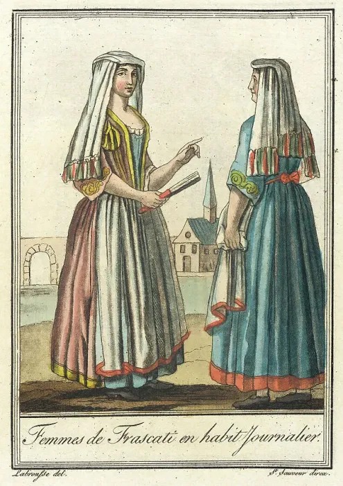 Framed Print : Costumes de Différents Pays, Femmes de Frascati en Habit Journalier, c1797. Creators: Jacques Grasset de Saint-Sauveur, LF Labrousse Framed Print : Costumes de Différents Pays, Femmes de Frascati en Habit Journalier, c1797. Creators: Jacques Grasset de Saint-Sauveur, LF Labrousse