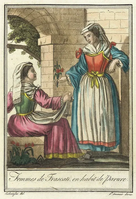 Framed Print : Costumes de Différents Pays, Femmes de Frascati en Habit de Parure, c1797. Creators: Jacques Grasset de Saint-Sauveur, LF Labrousse Framed Print : Costumes de Différents Pays, Femmes de Frascati en Habit de Parure, c1797. Creators: Jacques Grasset de Saint-Sauveur, LF Labrousse