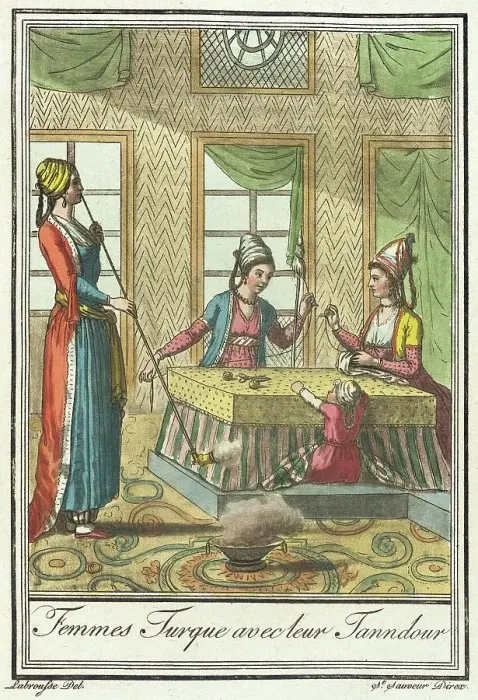 Framed Print : Costumes de Différents Pays, Femmes Turque Avecleur Tanndour, c1797. Creator: Jacques Grasset de Saint-Sauveur Framed Print : Costumes de Différents Pays, Femmes Turque Avecleur Tanndour, c1797. Creator: Jacques Grasset de Saint-Sauveur