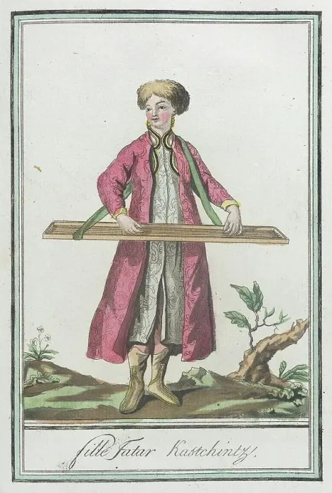 Framed Print : Costumes de Différents Pays, Fille Jatar Kastchintz, c1797. Creator: Jacques Grasset de Saint-Sauveur Framed Print : Costumes de Différents Pays, Fille Jatar Kastchintz, c1797. Creator: Jacques Grasset de Saint-Sauveur