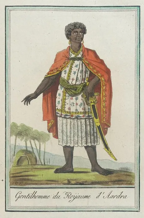 Framed Print : Costumes de Différents Pays, Gentilhomme du Roÿaume d'Aardra, c1797. Creator: Jacques Grasset de Saint-Sauveur Framed Print : Costumes de Différents Pays, Gentilhomme du Roÿaume d'Aardra, c1797. Creator: Jacques Grasset de Saint-Sauveur