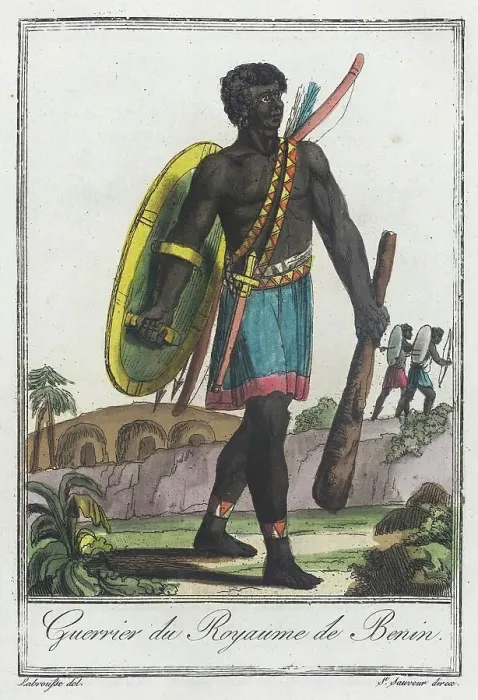 Framed Print : Costumes de Différents Pays, Guerrier du Royaume de Benin, c1797. Creator: Jacques Grasset de Saint-Sauveur Framed Print : Costumes de Différents Pays, Guerrier du Royaume de Benin, c1797. Creator: Jacques Grasset de Saint-Sauveur