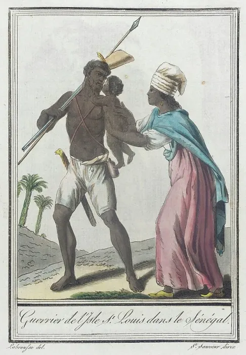 Framed Print : Costumes de Différents Pays, Guerrier de l'Isle St. Louis dans le Sénégal, c1797. Creator: Jacques Grasset de Saint-Sauveur Framed Print : Costumes de Différents Pays, Guerrier de l'Isle St. Louis dans le Sénégal, c1797. Creator: Jacques Grasset de Saint-Sauveur