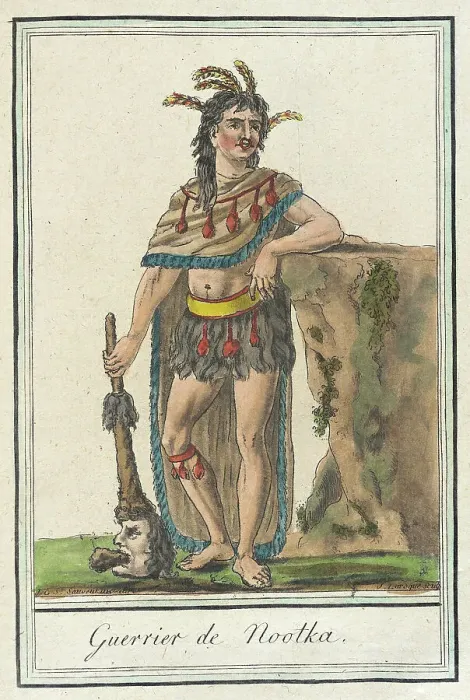 Framed Print : Costumes de Différents Pays, Guerrier de Nootka, c1797. Creators: Jacques Grasset de Saint-Sauveur, LF Labrousse Framed Print : Costumes de Différents Pays, Guerrier de Nootka, c1797. Creators: Jacques Grasset de Saint-Sauveur, LF Labrousse