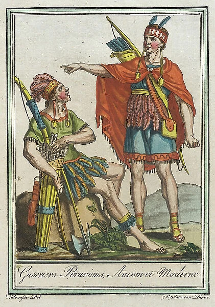 Costumes de Différents Pays, Guerriers Peruviens Ancien et Moderne, c1797. Creators: Jacques Grasset de Saint-Sauveur, LF Labrousse