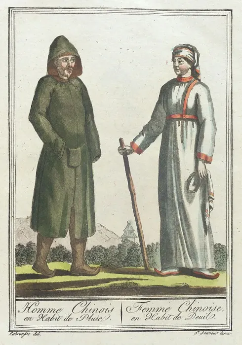 Framed Print : Costumes de Différents Pays, Homme Chinois en Habit de Pluie. Femme Chinoise, en Habit... c1797. Creators: Jacques Grasset de Saint-Sauveur, LF Labrousse Framed Print : Costumes de Différents Pays, Homme Chinois en Habit de Pluie. Femme Chinoise, en Habit... c1797. Creators: Jacques Grasset de Saint-Sauveur, LF Labrousse