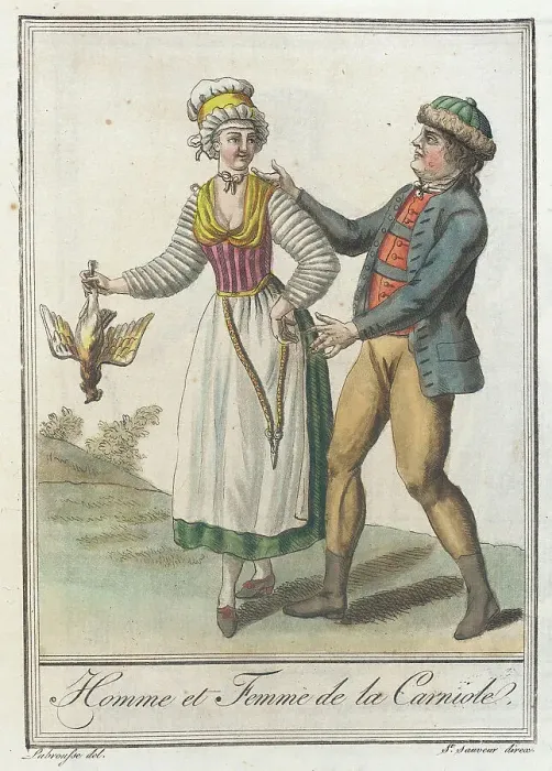 Framed Print : Costumes de Différents Pays, Homme et Femme de la Carniole, c1797. Creators: Jacques Grasset de Saint-Sauveur, LF Labrousse Framed Print : Costumes de Différents Pays, Homme et Femme de la Carniole, c1797. Creators: Jacques Grasset de Saint-Sauveur, LF Labrousse