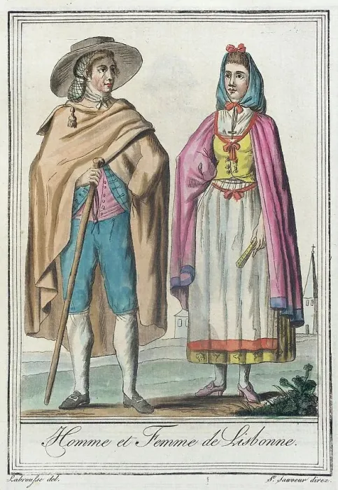 Framed Print : Costumes de Différents Pays, Homme et Femme de Lisbonne, c1797. Creator: Jacques Grasset de Saint-Sauveur Framed Print : Costumes de Différents Pays, Homme et Femme de Lisbonne, c1797. Creator: Jacques Grasset de Saint-Sauveur