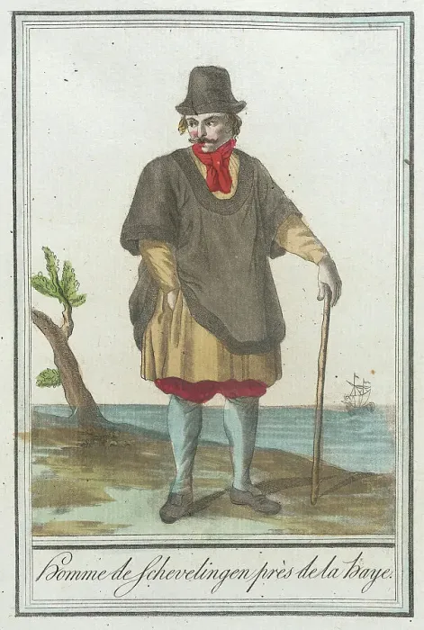 Framed Print : Costumes de Différents Pays, Homme de Schevelingen Près de la Baye, c1797. Creators: Jacques Grasset de Saint-Sauveur, LF Labrousse Framed Print : Costumes de Différents Pays, Homme de Schevelingen Près de la Baye, c1797. Creators: Jacques Grasset de Saint-Sauveur, LF Labrousse
