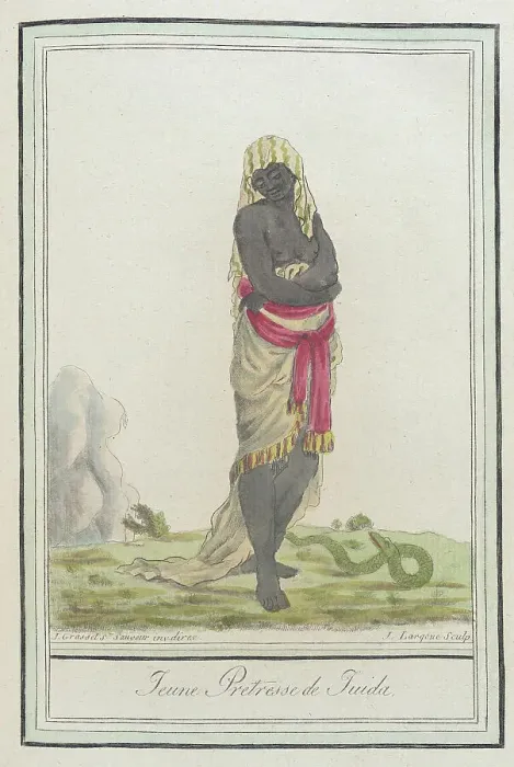 Framed Print : Costumes de Différents Pays, Jeune Pretresse de Juida, c1797. Creators: Jacques Grasset de Saint-Sauveur, LF Labrousse Framed Print : Costumes de Différents Pays, Jeune Pretresse de Juida, c1797. Creators: Jacques Grasset de Saint-Sauveur, LF Labrousse