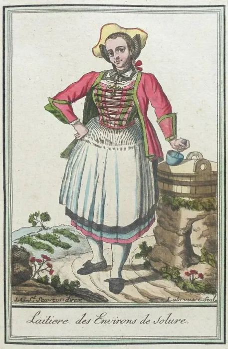 Framed Print : Costumes de Différents Pays, Laitiere des Environs de Solure, c1797. Creator: Jacques Grasset de Saint-Sauveur Framed Print : Costumes de Différents Pays, Laitiere des Environs de Solure, c1797. Creator: Jacques Grasset de Saint-Sauveur