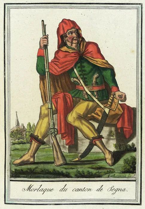 Framed Print : Costumes de Différents Pays, Morlaque du Canton de Segna, c1797. Creators: Jacques Grasset de Saint-Sauveur, LF Labrousse Framed Print : Costumes de Différents Pays, Morlaque du Canton de Segna, c1797. Creators: Jacques Grasset de Saint-Sauveur, LF Labrousse