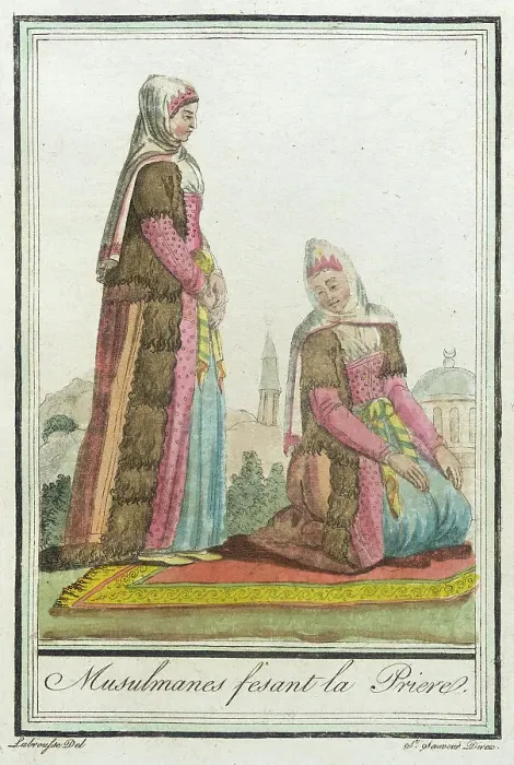 Framed Print : Costumes de Différents Pays, Musulmanes Fesant la Priere, c1797. Creators: Jacques Grasset de Saint-Sauveur, LF Labrousse Framed Print : Costumes de Différents Pays, Musulmanes Fesant la Priere, c1797. Creators: Jacques Grasset de Saint-Sauveur, LF Labrousse