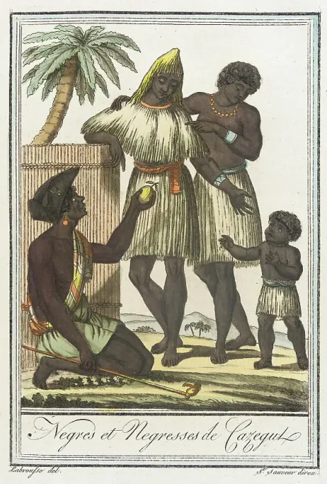 Framed Print : Costumes de Différents Pays, Negres et Negresses de Cazegul, c1797. Creators: Jacques Grasset de Saint-Sauveur, LF Labrousse Framed Print : Costumes de Différents Pays, Negres et Negresses de Cazegul, c1797. Creators: Jacques Grasset de Saint-Sauveur, LF Labrousse