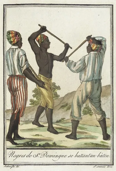 Framed Print : Costumes de Différents Pays, Negres de St. Domingue se Battant au Bâton, c1797. Creator: Jacques Grasset de Saint-Sauveur Framed Print : Costumes de Différents Pays, Negres de St. Domingue se Battant au Bâton, c1797. Creator: Jacques Grasset de Saint-Sauveur