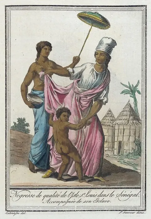 Framed Print : Costumes de Différents Pays, Negresse de Qualité de l'Isle St. Louis dans le Sénégal... c1797. Creator: Jacques Grasset de Saint-Sauveur Framed Print : Costumes de Différents Pays, Negresse de Qualité de l'Isle St. Louis dans le Sénégal... c1797. Creator: Jacques Grasset de Saint-Sauveur