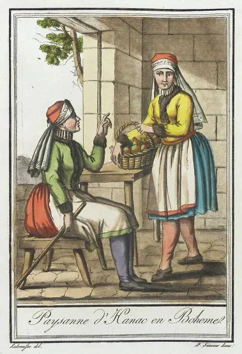 Framed Print : Costumes de Différents Pays, Paysanne d'Hanac en Boheme, c1797. Creators: Jacques Grasset de Saint-Sauveur, LF Labrousse Framed Print : Costumes de Différents Pays, Paysanne d'Hanac en Boheme, c1797. Creators: Jacques Grasset de Saint-Sauveur, LF Labrousse