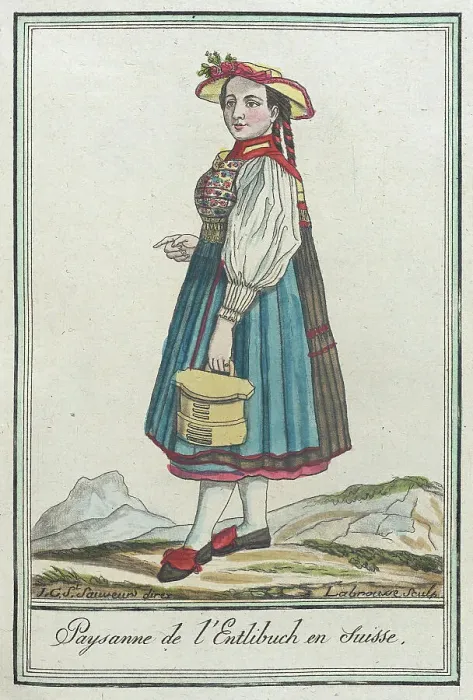 Framed Print : Costumes de Différents Pays, Paysanne de l'Entlibuch en Suisse, c1797. Creators: Jacques Grasset de Saint-Sauveur, LF Labrousse Framed Print : Costumes de Différents Pays, Paysanne de l'Entlibuch en Suisse, c1797. Creators: Jacques Grasset de Saint-Sauveur, LF Labrousse