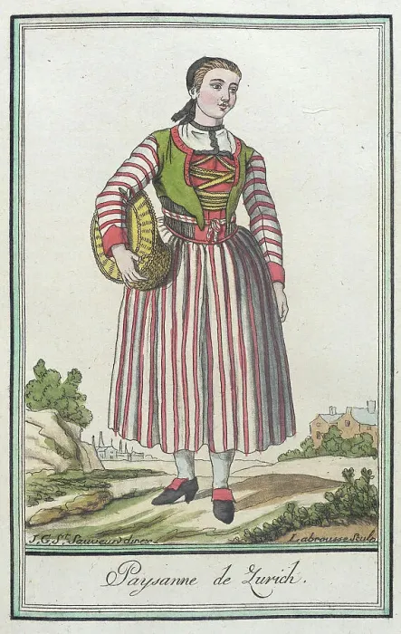 Framed Print : Costumes de Différents Pays, Paysanne de Zurich, c1797. Creators: Jacques Grasset de Saint-Sauveur, LF Labrousse Framed Print : Costumes de Différents Pays, Paysanne de Zurich, c1797. Creators: Jacques Grasset de Saint-Sauveur, LF Labrousse