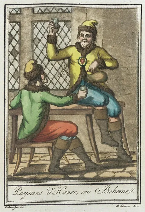 Framed Print : Costumes de Différents Pays, Paysans d'Hanac, en Bohême, c1797. Creators: Jacques Grasset de Saint-Sauveur, LF Labrousse Framed Print : Costumes de Différents Pays, Paysans d'Hanac, en Bohême, c1797. Creators: Jacques Grasset de Saint-Sauveur, LF Labrousse